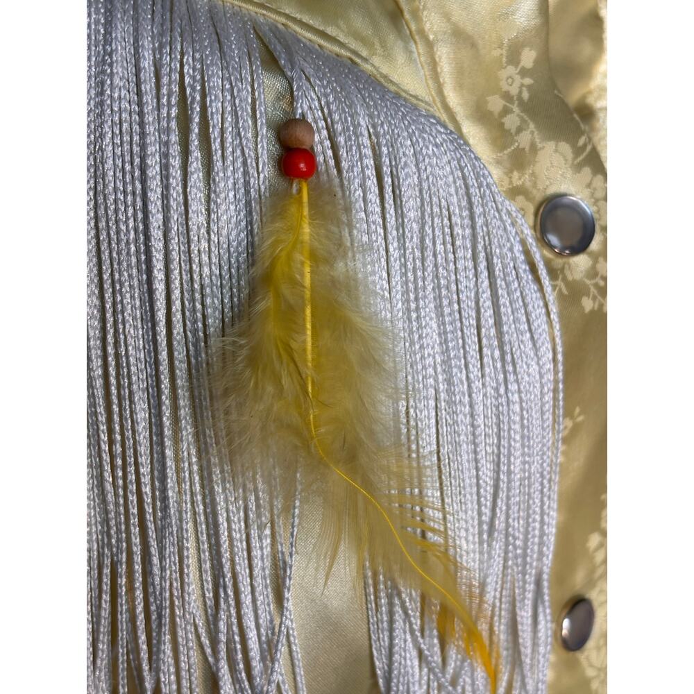 Vintage Butter Yellow Satin Fringe Floral Western Shirt Feather Rodeo Festival - Picture 10 of 11